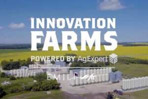 Innovation Farms logo overlayed over image of farm