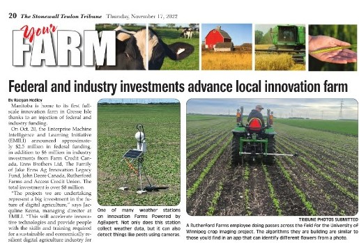 Federal and industry investments advance local innovation farm (Stonewall Teulon Tribune)